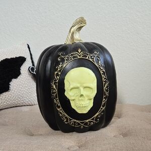 Black and Gold Skull Pumpkin Decor, Gothic Skull, Home Goods, NWT